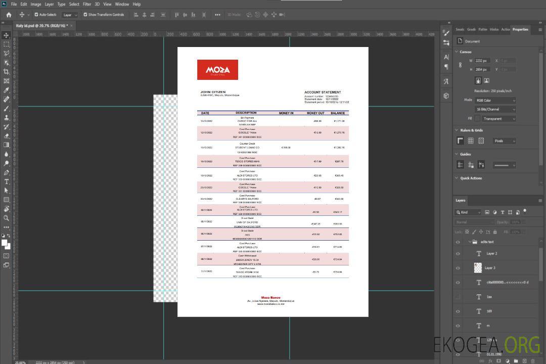 Relevé bancaire Moza au Mozambique template Relevé bancaire Moza au Mozambique template